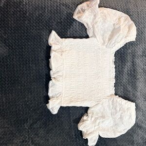 DISSH White Eyelet Smocked Puff-Sleeve Crop